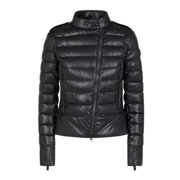 NWT Save The Duck eco leather black moto style quilted puffer jacket, S - Picture 3 of 14